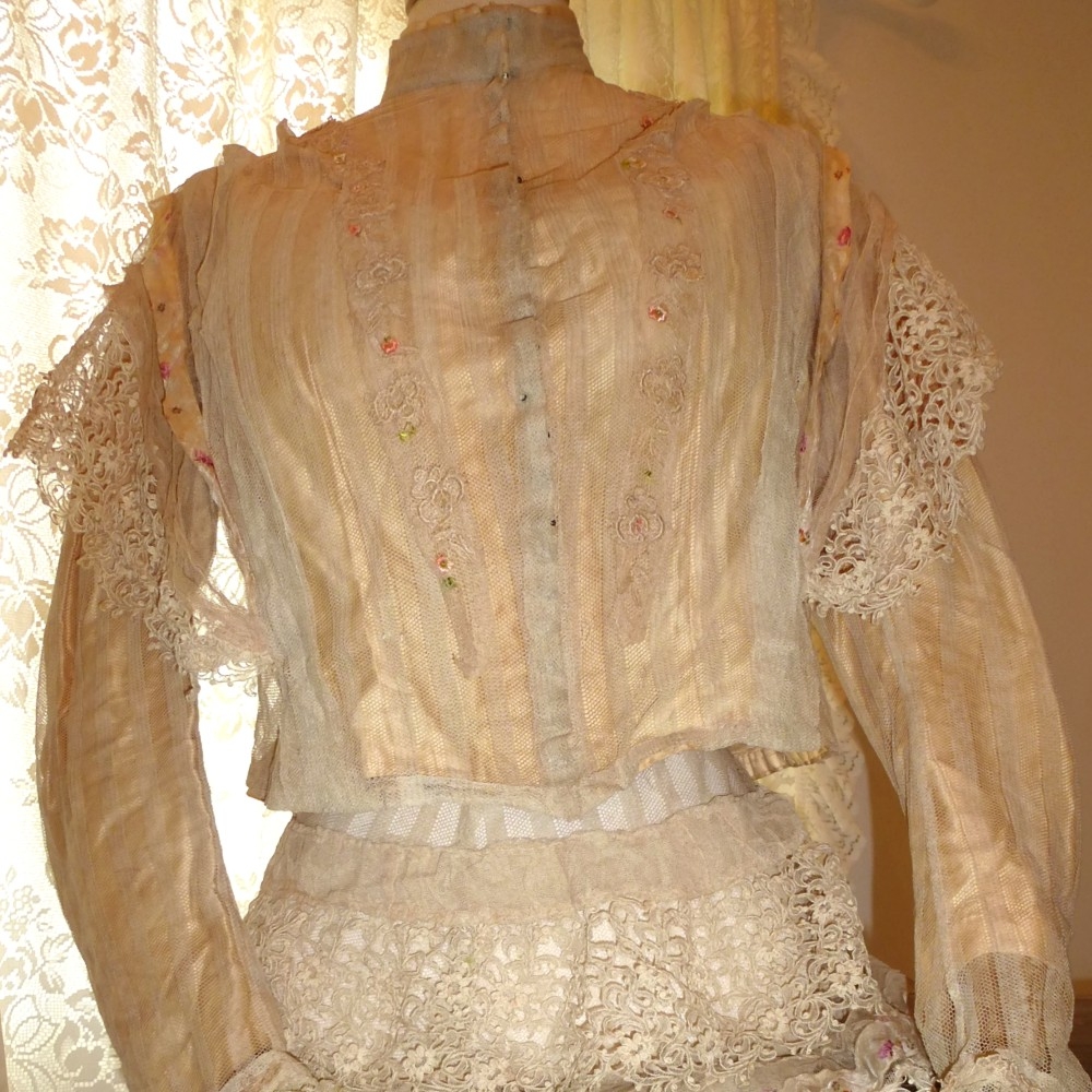 Antique-Edwardian-lace-silk-bodice-blouse-skirt