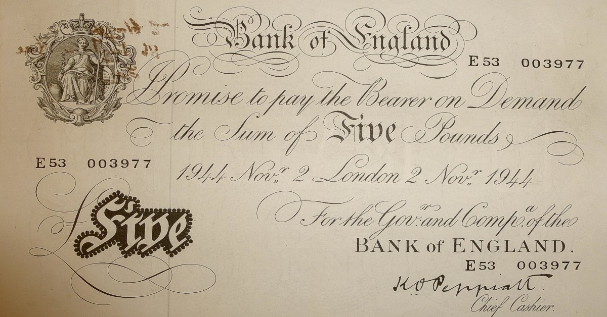 Vintage-Bank of England-five-pound-note